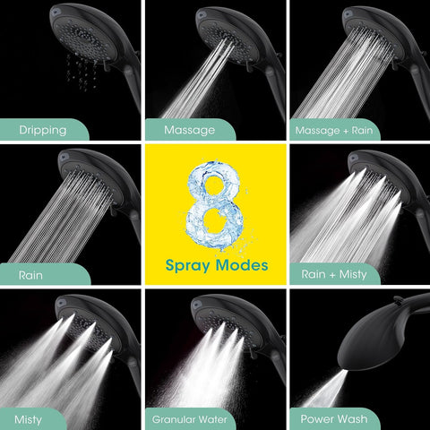 FASDUNT Filtered Shower Head with Handheld, High Pressure 8 Sprays, Black