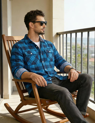MAGNIVIT Flannel Shirt for Men Cotton Long Sleeve Plaid Shirt with Pockets