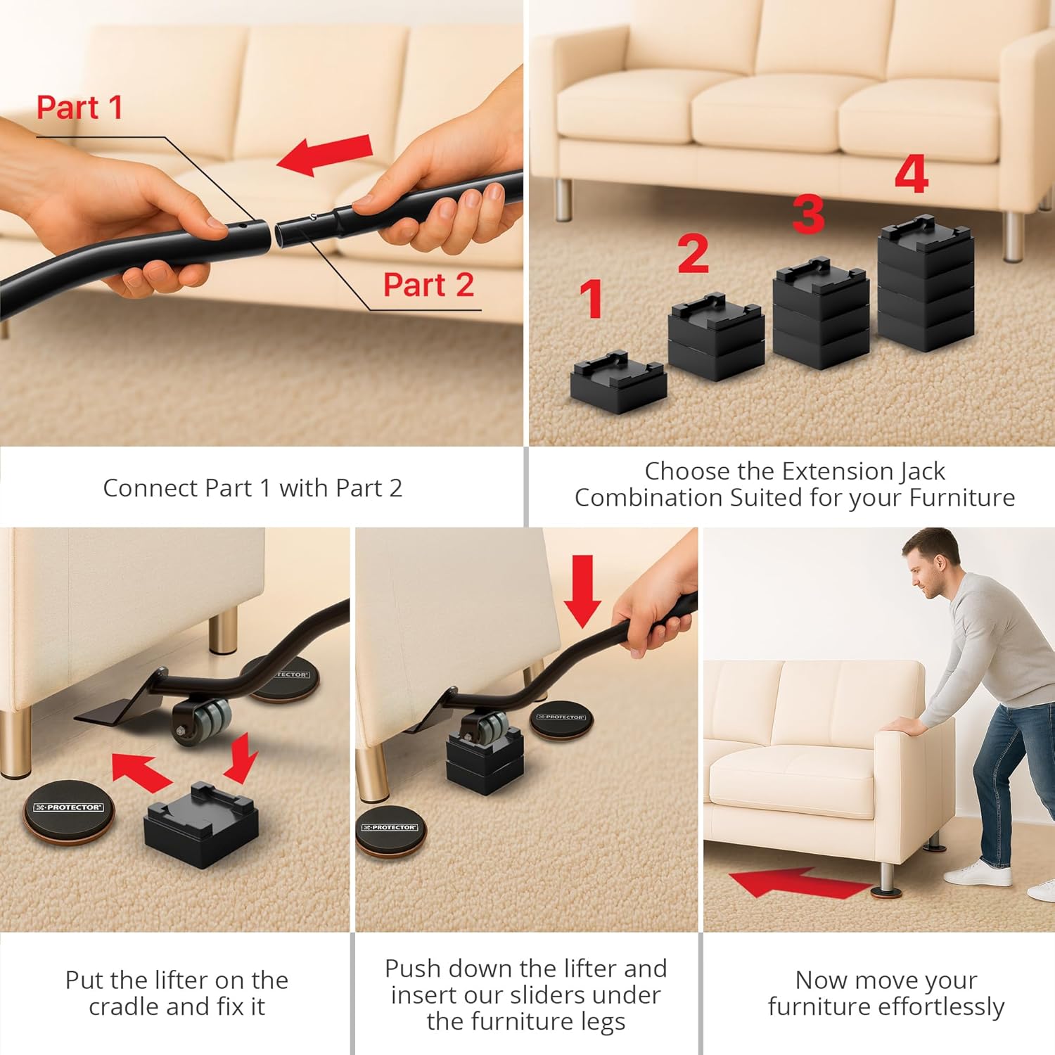 X-Protector Furniture Sliders for Carpet & Furniture Lifter Tool Set