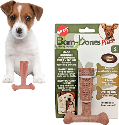 SPOT Bam-Bones Plus T-Bone Dog Chew, Beef, 4in, 10-30 lb Heavy Chewers