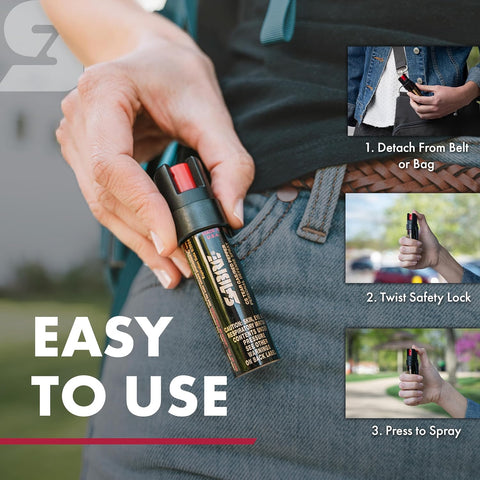 Sabre Compact 3‑in‑1 Pepper Spray, Tear Gas & UV Marking Dye Defense Spray - Maximum Police Strength OC Spray, Up to 16-ft Range, 13 Second Spray Time, Twist Lock Safety with Belt Clip, 0.75 fl oz