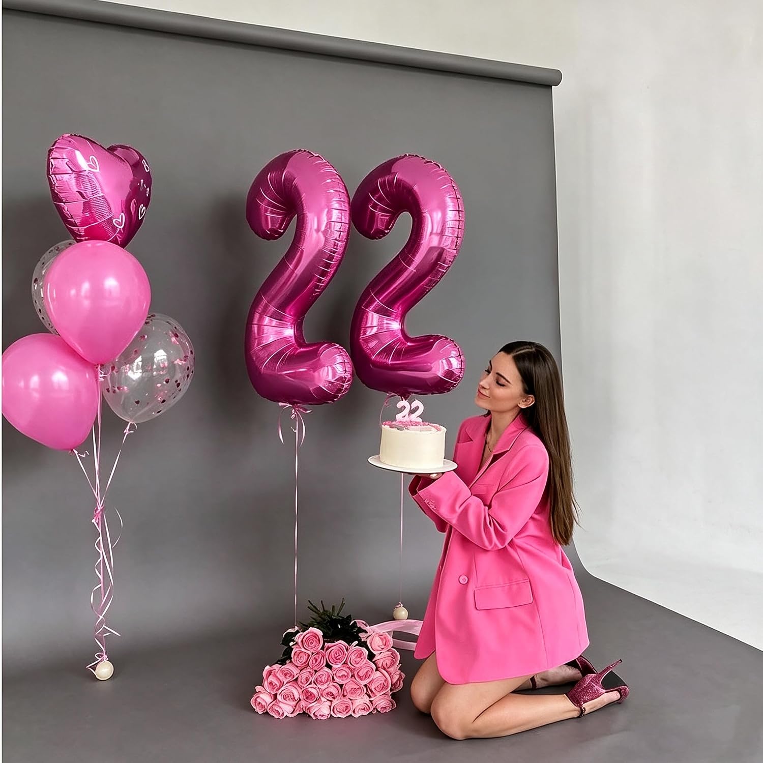 8 Balloon Number 40 Inch Rose Purple Balloons for 18 Birthday Decorations