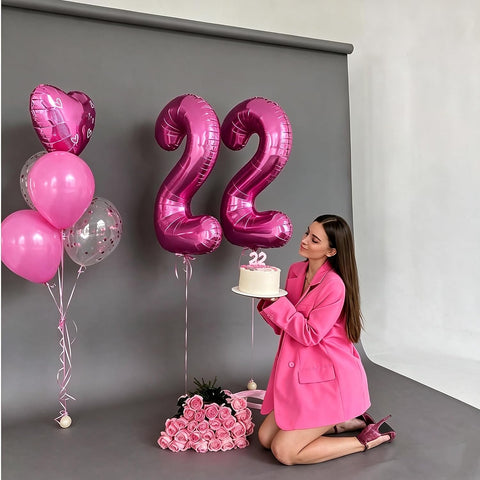 8 Balloon Number 40 Inch Rose Purple Balloons for 18 Birthday Decorations