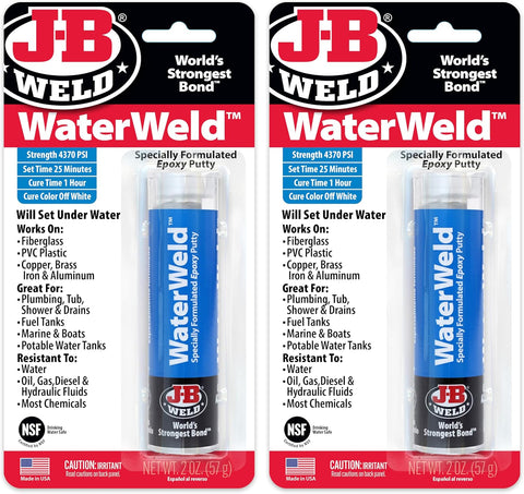 J-B Weld WaterWeld, 1 Hour Cure, Epoxy Putty Stick - 2 Pack, Off-White (8277-2)
