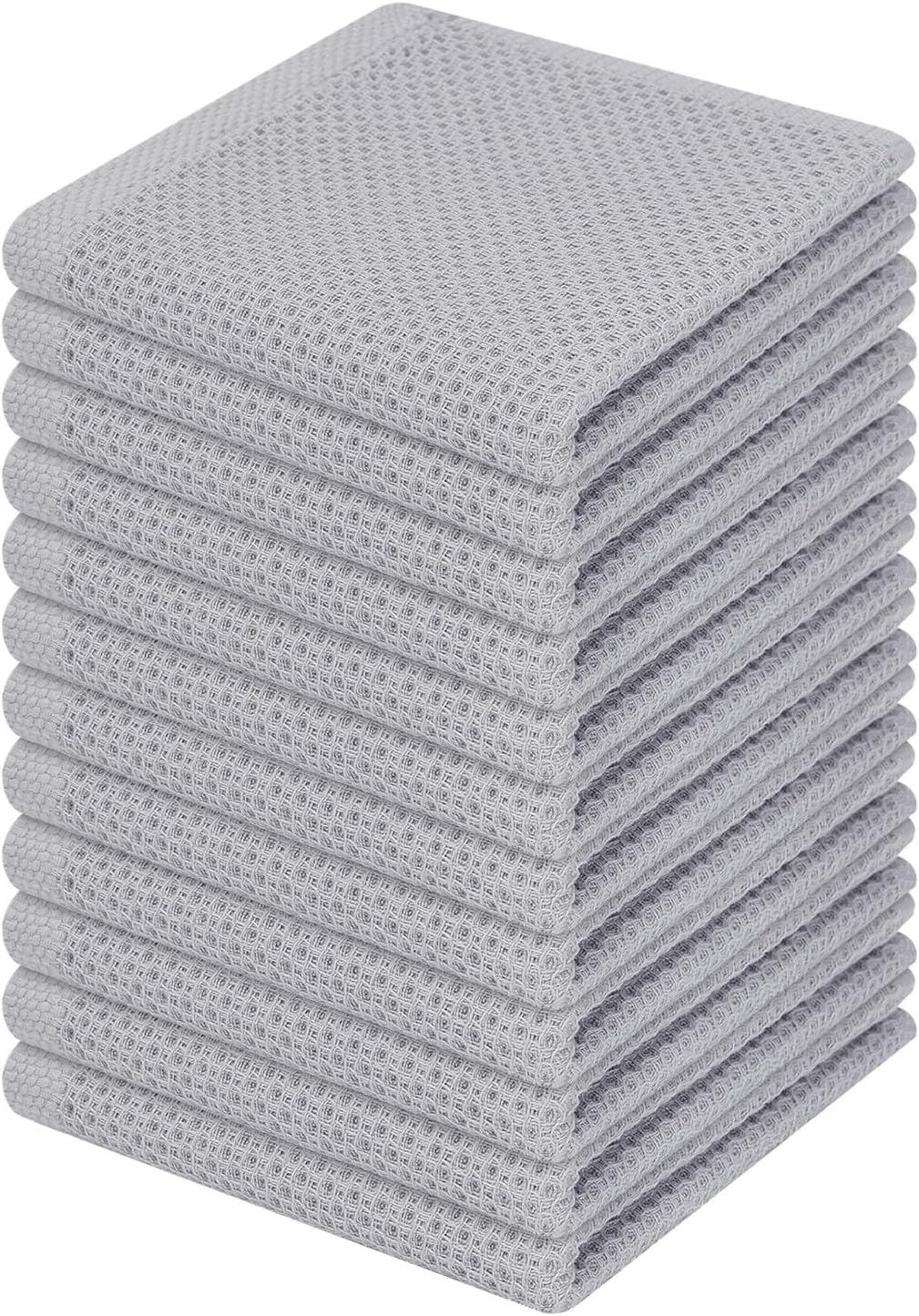 Homaxy 100% Cotton Waffle Weave Kitchen Dish Cloths 12-Pack, Light Gray