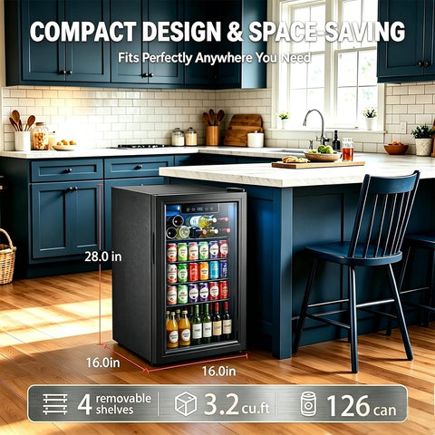 3.2 Cu.Ft Mini Fridge Glass Door, Beverage Refrigerator with Electronic Temperature Control, Compact Drink Fridge with Digital Display, for Bedroom Dorm Office (3.2 Cu.Ft)