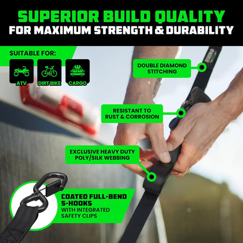 Rhino USA Ratchet Straps Tie Downs (4-Pack) - 1in x 15ft with S Hooks