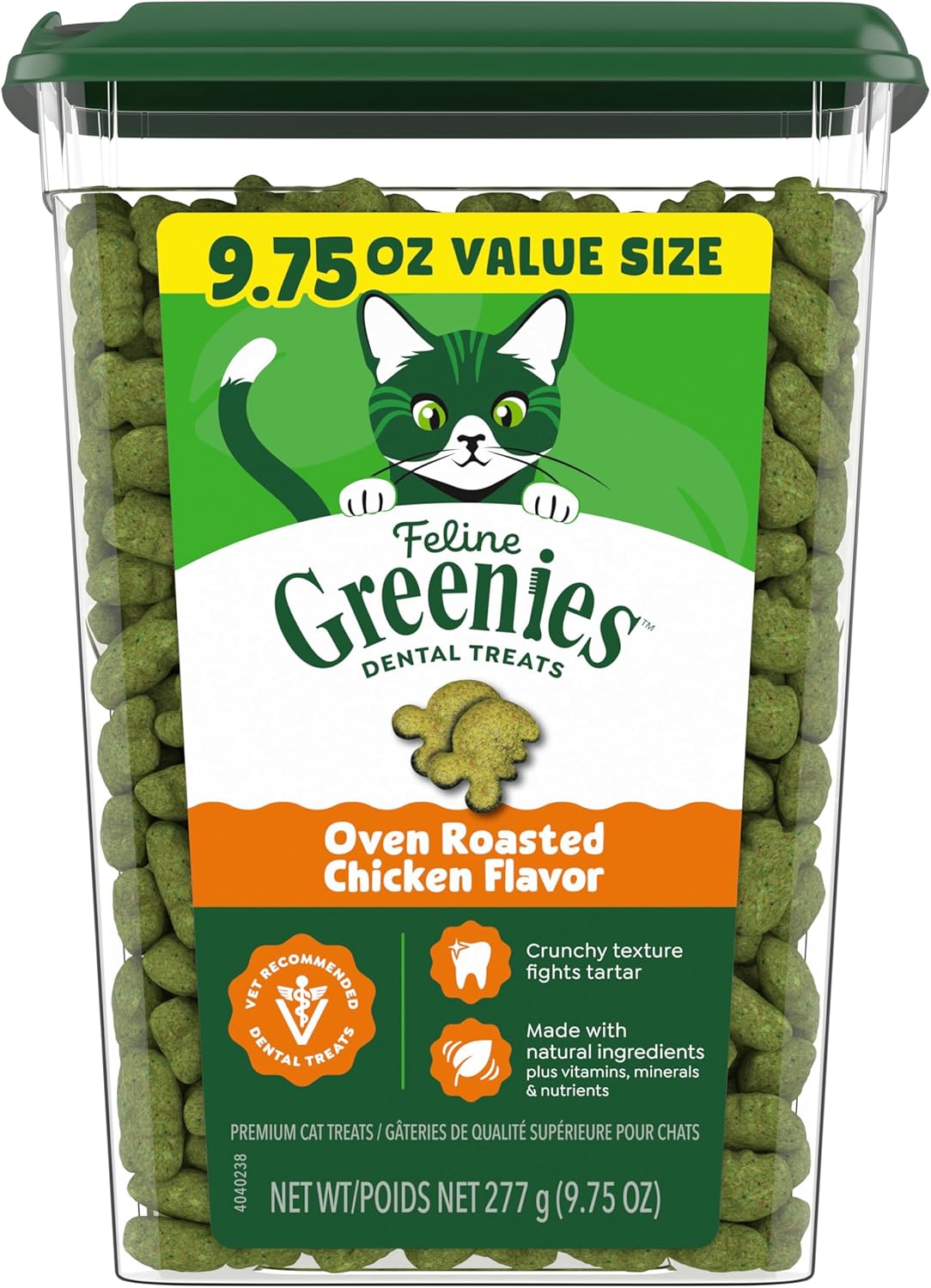 Greenies Feline Natural Dental Cat Treats, Roasted Chicken Flavor, 9.75 oz