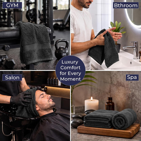 DAN RIVER 6-Pack Premium Hand Towels (16x28 Inches) - 100% Cotton, Ultra Soft, Lightweight, Highly Absorbent Towels for Bathroom, Spa, Gym, Salon, Hotel, and Travel - Black