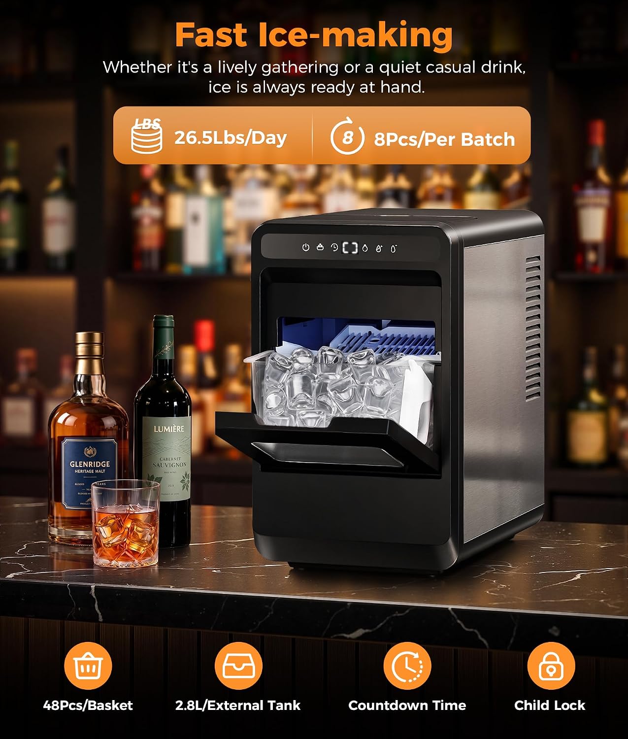 Clear Ice Cube Maker, 8 Crystal Clear 1.2" Jelly Ice Cube Per Batch