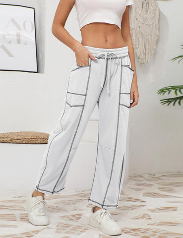 Athlisan Womens Baggy Barrel Pants Wide Leg Lounge Drawstring Sweatpants with Pockets