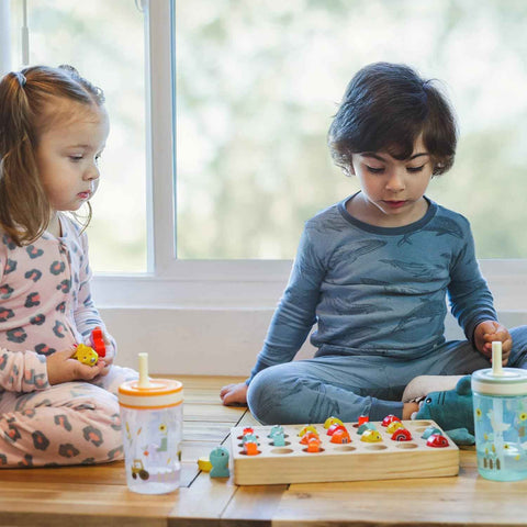 Zak Designs Kelso Toddler Cups For Travel or At Home, 15oz 2-Pack Durable Plastic Sippy Cups With Leak-Proof Design is Perfect For Kids (Silly Goose, Harvest)