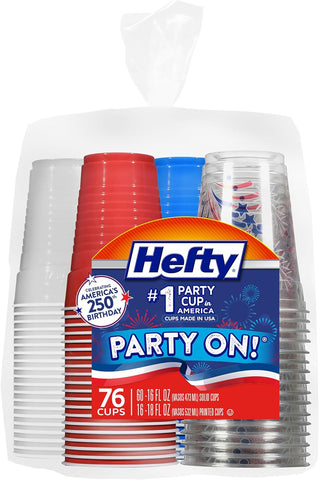 Hefty Party On Disposable Party Cups, Patriotic Color Pack, 76ct