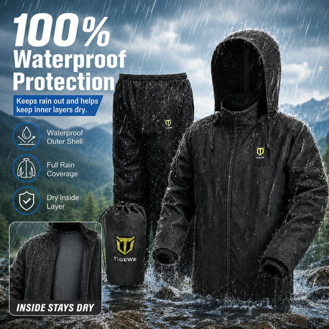 TIDEWE Rain Suit for Men, Waterproof Lightweight 2-Piece Rain Gear