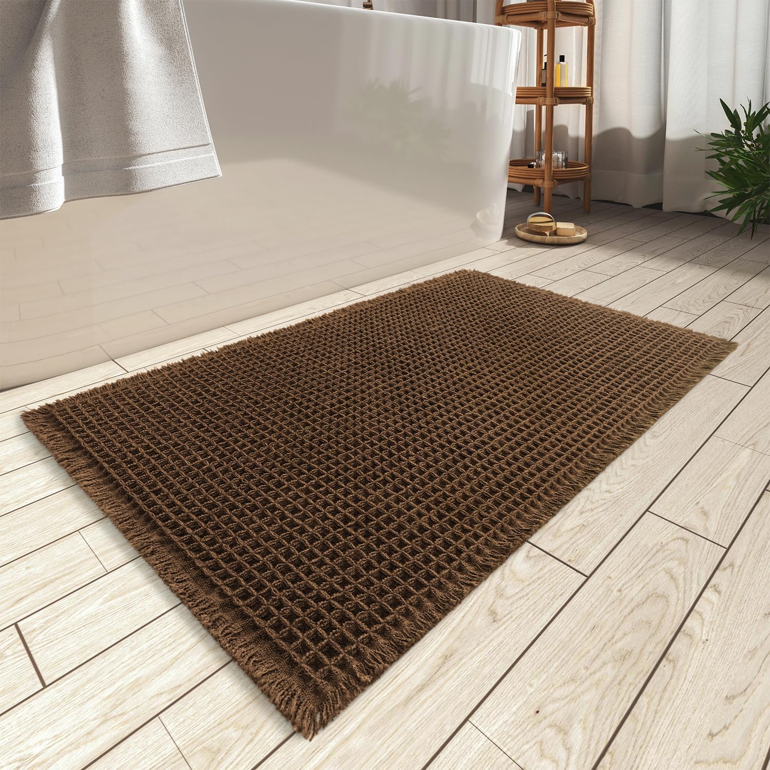 Upgraded Waffle Bath Mat Ultra Absorbent Non Slip Bathroom Mat, 17" x 24"