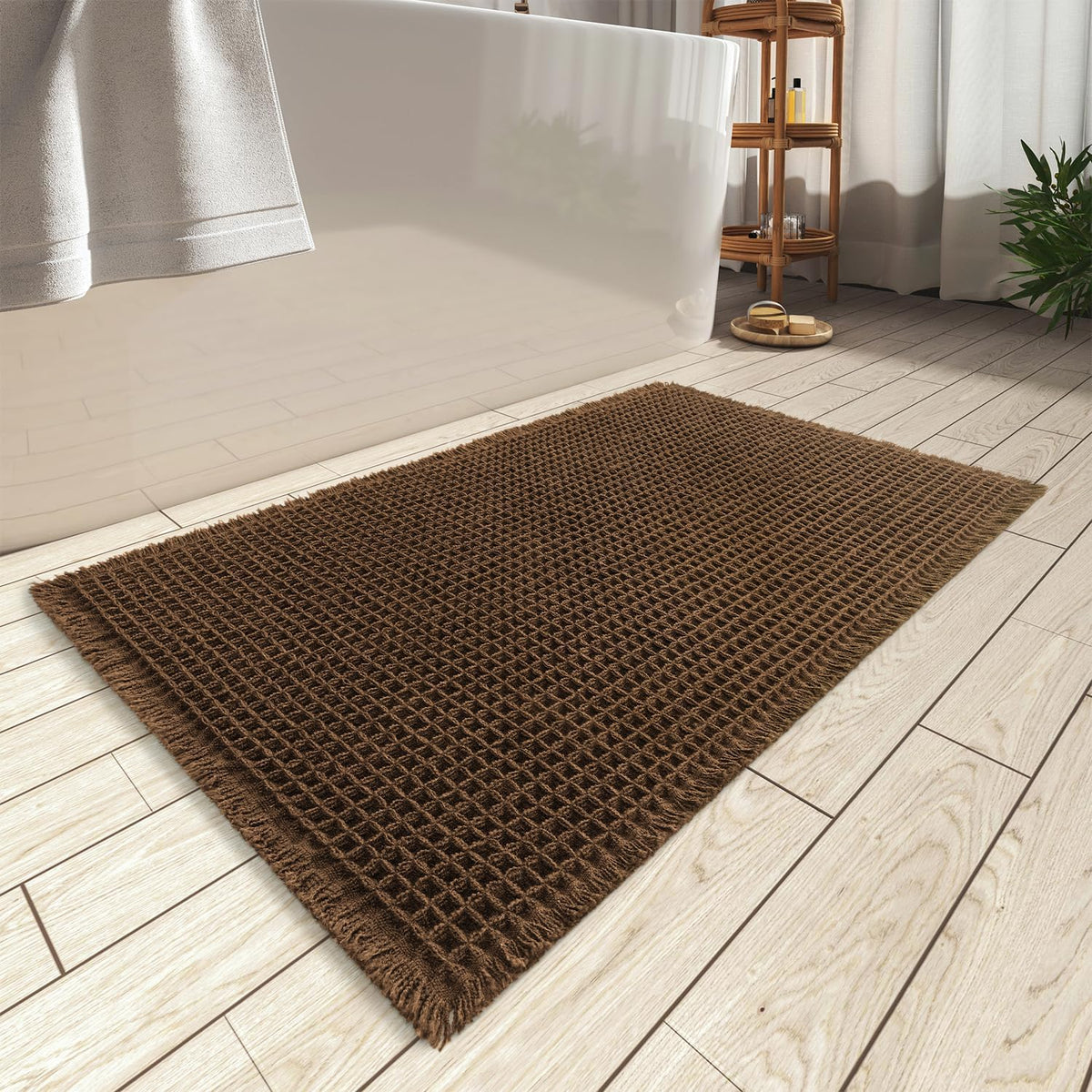 Upgraded Waffle Bath Mat Ultra Absorbent Non Slip Bathroom Mat, 17" x 24"