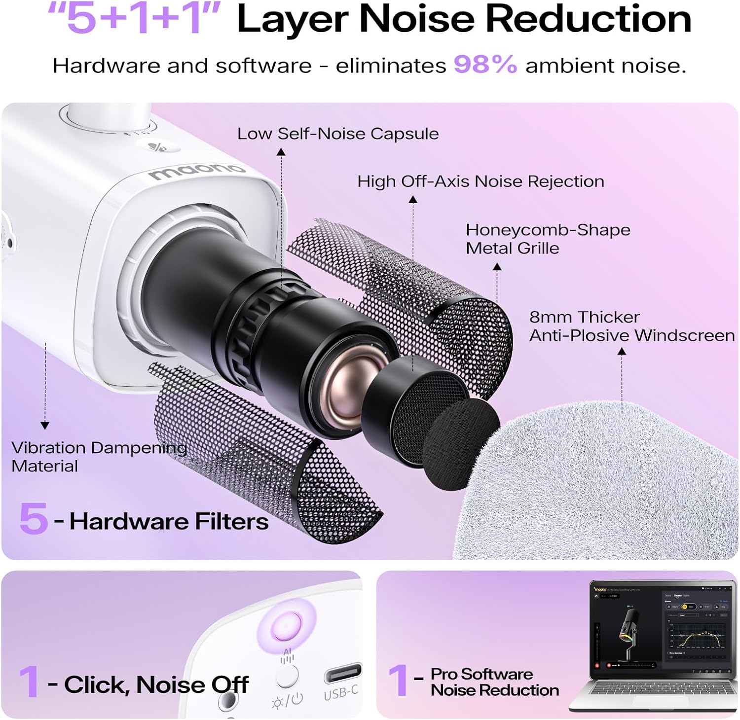 MAONO PD100W Wireless Dynamic Gaming Microphone for PC with USB-C Receiver