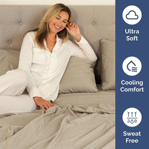 Queen Size 4 Piece Sheet Set - Comfy Breathable & Cooling - Heathered Beige