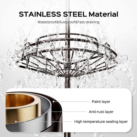 HAMITOR Corner Shower Caddy Tension Pole: No-Drill Rustproof Bathroom Shelf