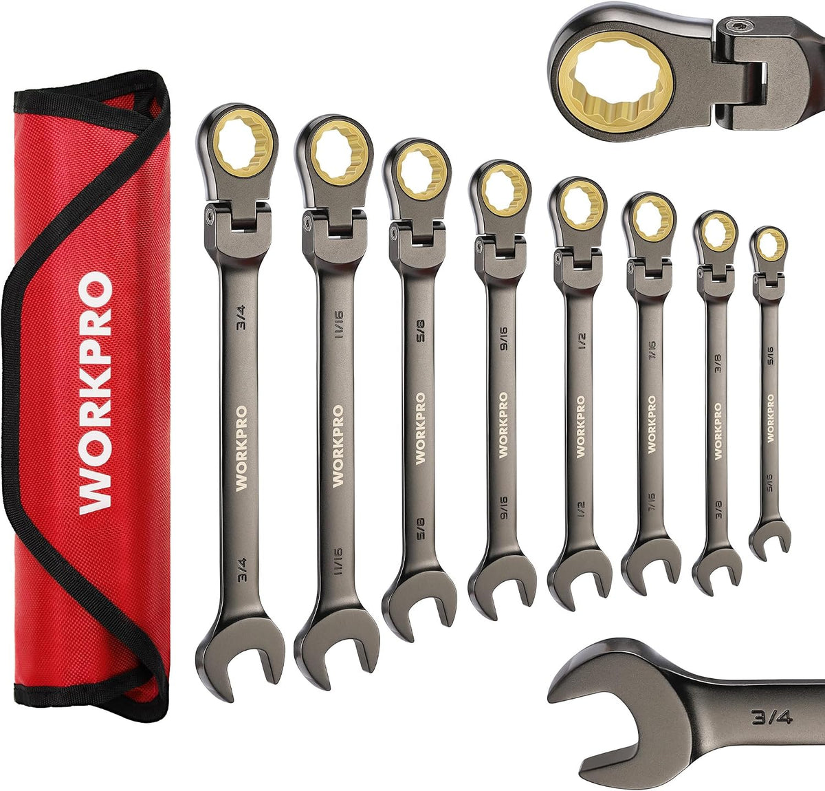 WORKPRO 8-piece Ratcheting Combination Wrench Set, SAE & Nickel Plating