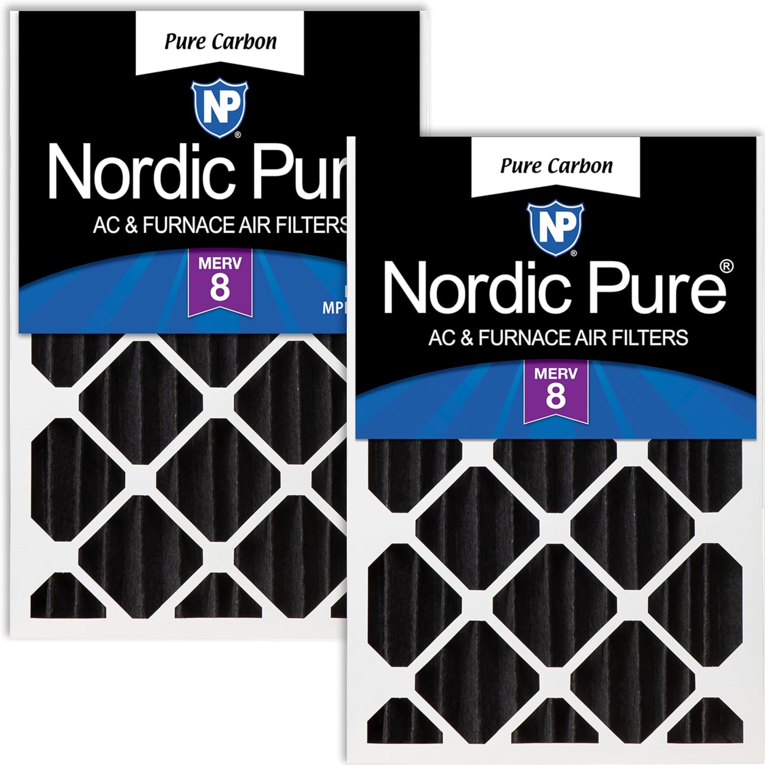 Nordic Pure 16x25x4 Pleated MERV 8 Pure Carbon Air Filters 2 Pack