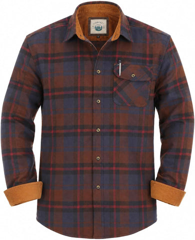 Gioberti Men's Brushed Flannel 100% Cotton Plaid Checkered Shirt with Corduroy Contrast