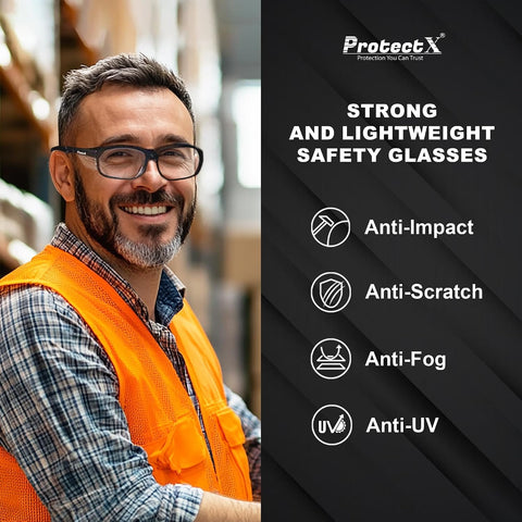 ProtectX Classic Safety Glasses, Anti-Fog Scratch Resistant Lenses