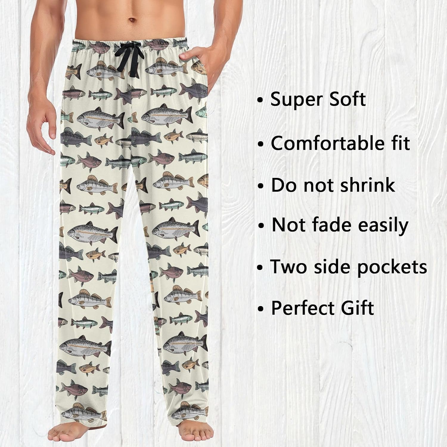Fisyme Mens Pajama Pants Men's Pajama Bottoms Soft Sleep Lounge Pj Pants