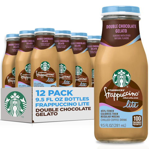 Starbucks Frappuccino Lite, Chocolate Gelato, 9.5 Fl Oz Bottles (Pack of 12), Fewer Calories, Natural Flavors, Only 100 Calories