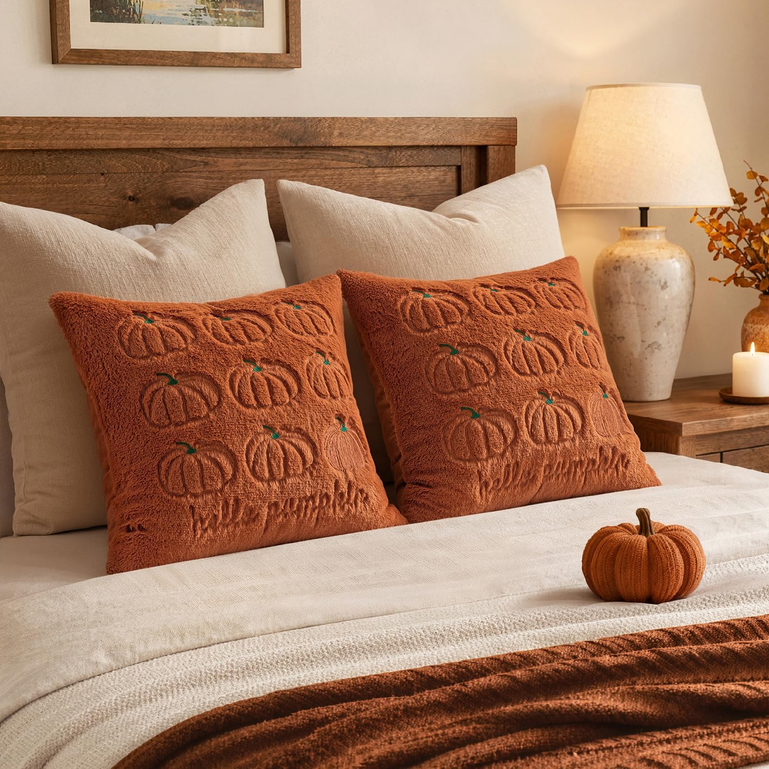 MIULEE Fall Pumpkin Pillow Covers 20x20 Rust Fall Decor