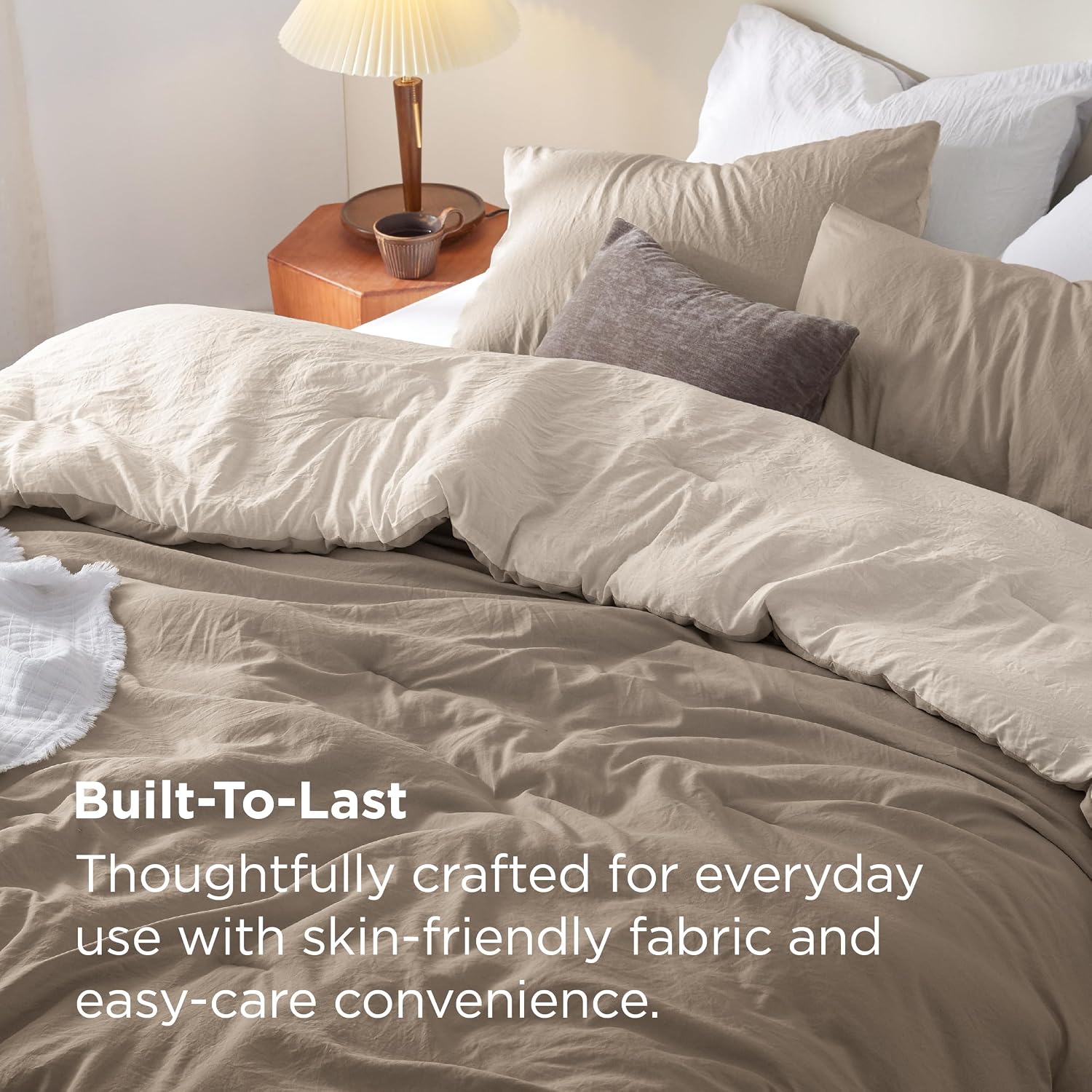 Bedsure Queen Comforter Set Prewashed Soft Bedding 3Pcs Khaki/Beige 90"x90"