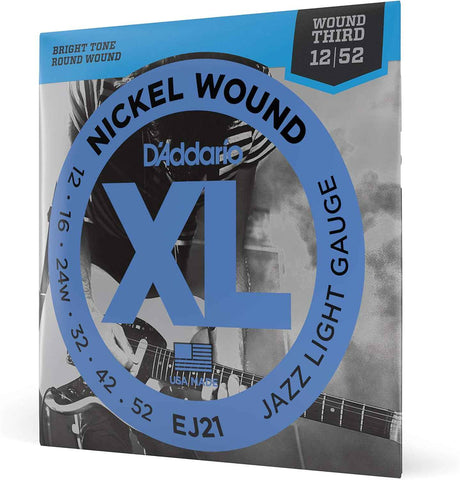 D'Addario XL Nickel EJ21 Electric Guitar Strings, Jazz Light 12-52