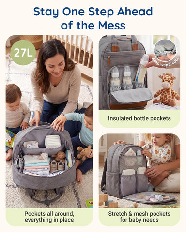 mommore Baby Diaper Bag with Waterproof Changing Pad, Black