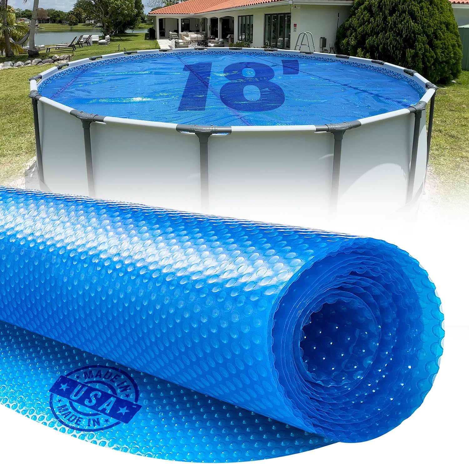 18 Foot Round Solar Cover for Inground and Above Ground Pools, 12 Mil - Premium Heavy Duty Solar Blanket for Above Ground Pool, Blue - Made in USA