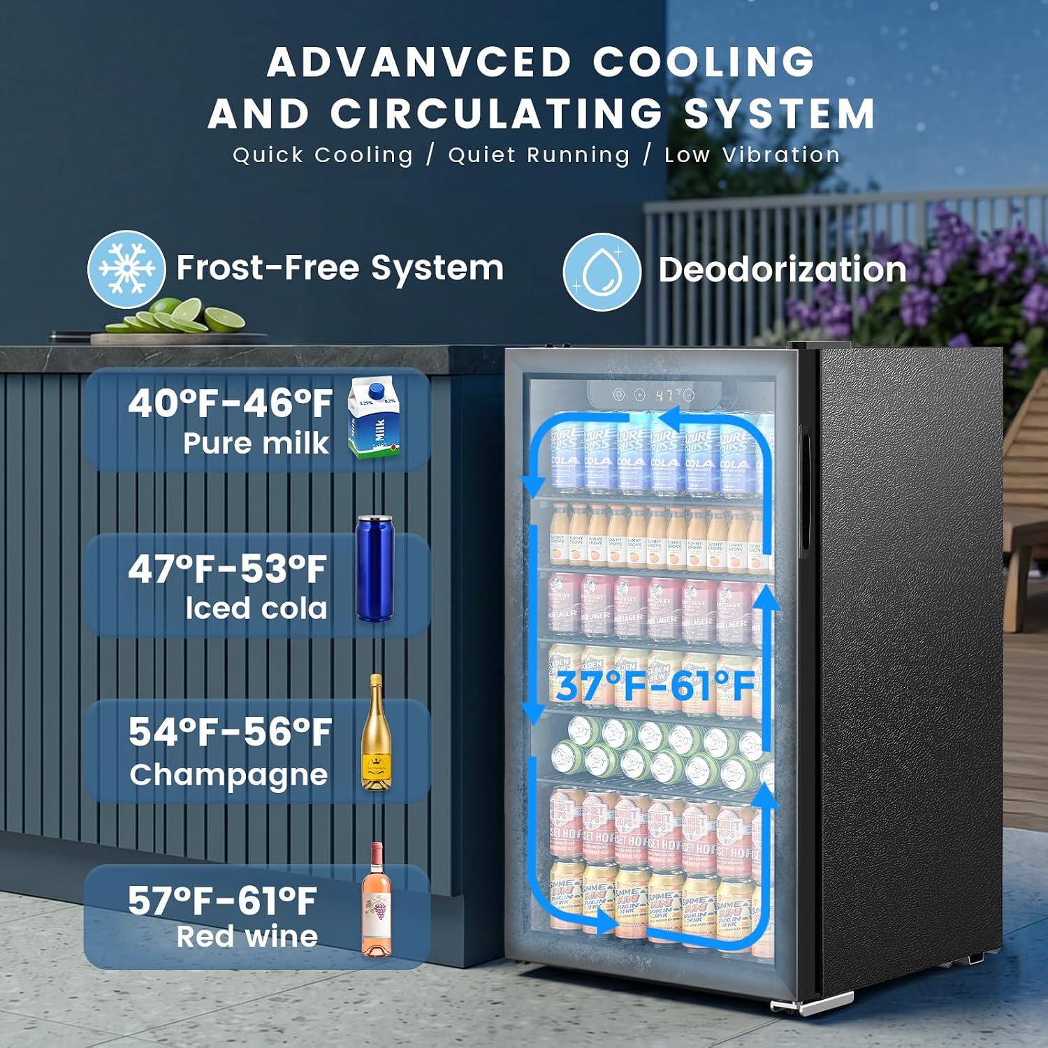 Electactic Mini Fridge 130 Can Beverage Refrigerator Cooler, 3.2 Cu.Ft Drink Fridge for Soda Wine Beer, Adjustable Temperature Control for Home Office, Black