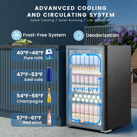 Electactic Mini Fridge 130 Can Beverage Refrigerator Cooler, 3.2 Cu.Ft Drink Fridge for Soda Wine Beer, Adjustable Temperature Control for Home Office, Black