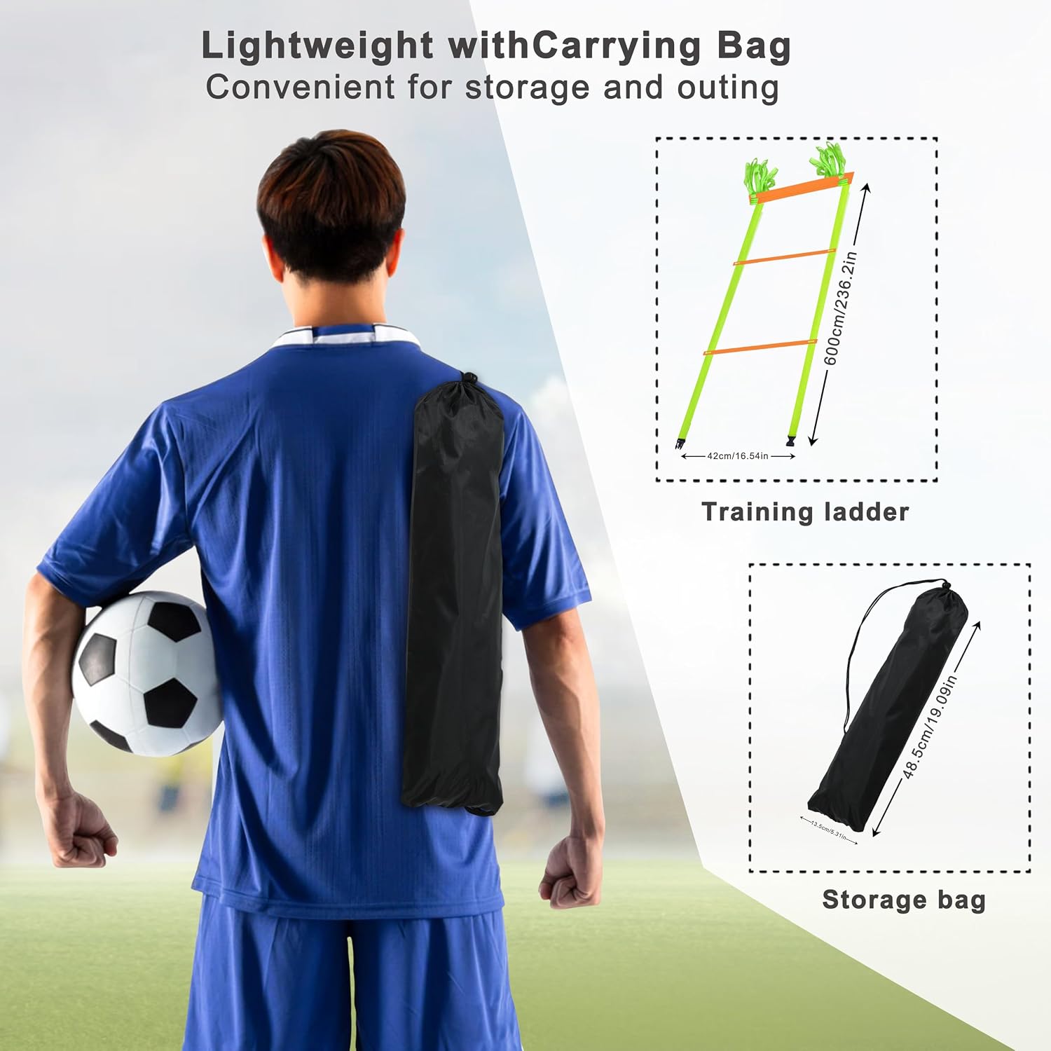 20ft Adjustable Agility Speed Ladder Training Ladder with Carry Bag - Soccer, Speed, Football Fitness Feet Training - Agility Training Equipment for Footwork Drills