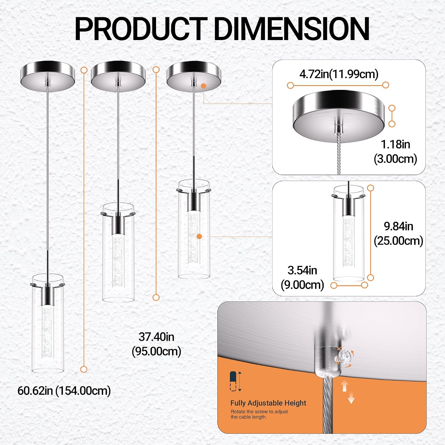 LED Crystal Pendant Lights for Kitchen Island, Brushed Nickel, 3 Pack