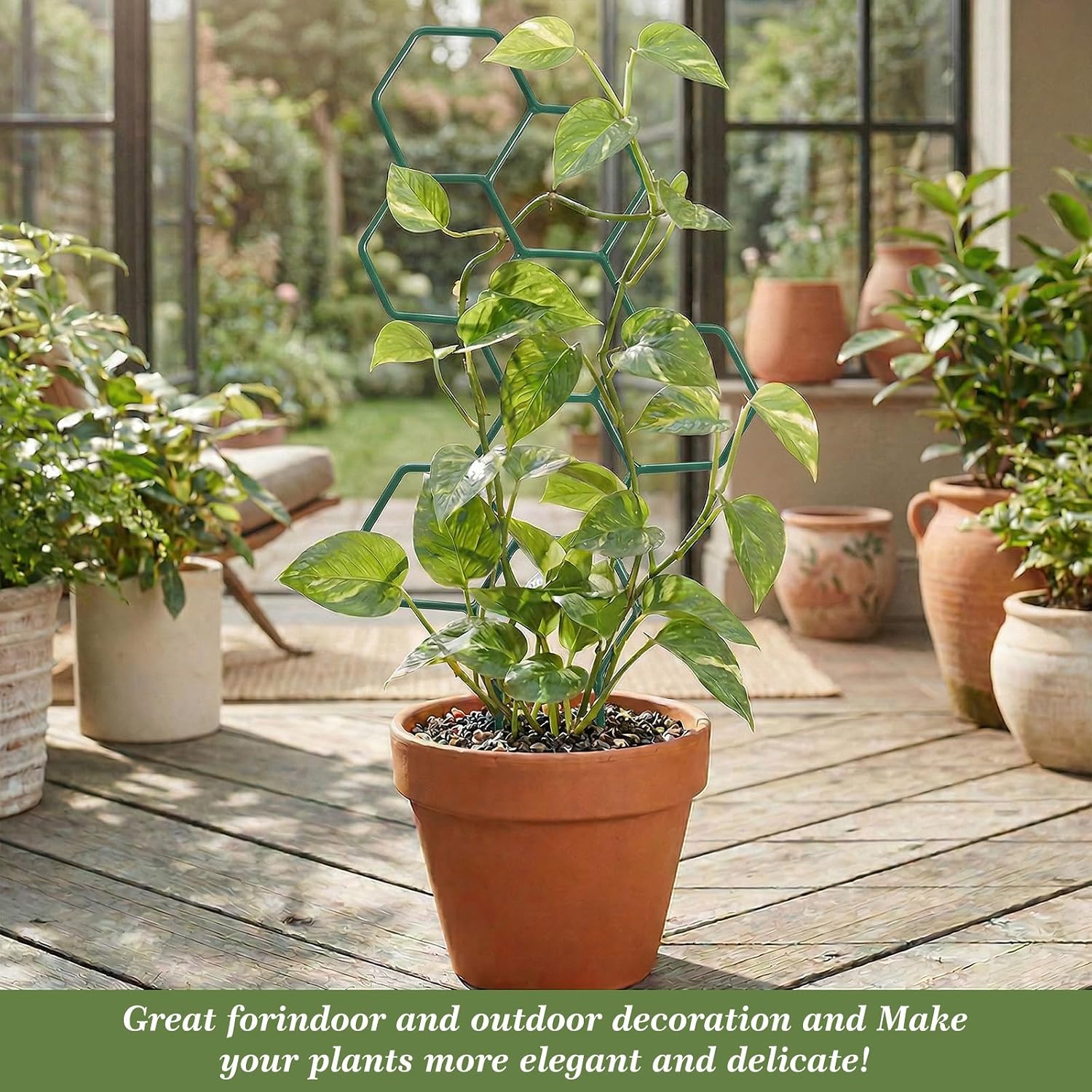 Small Trellis for Potted Plants, 14 Inch Indoor Trellis for Climbing Plants Honeycomb Shape Metal Plant Trellis for Pots Plant Climbing Support for Flower Hoya Pothos Houseplants(Green)