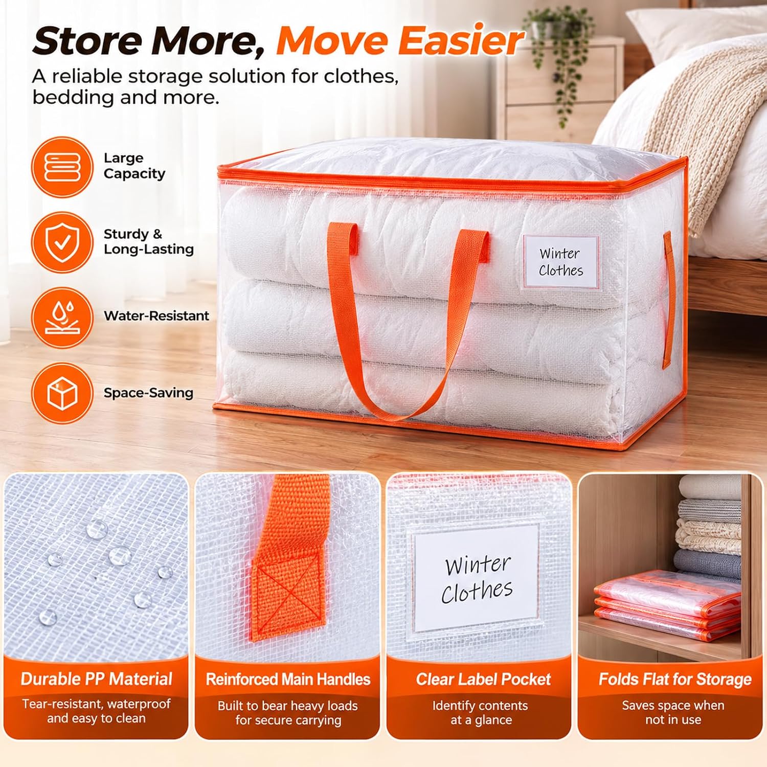 KYODOLED 6-Pack Clear Moving Bags Heavy Duty Extra Large, Storage Totes