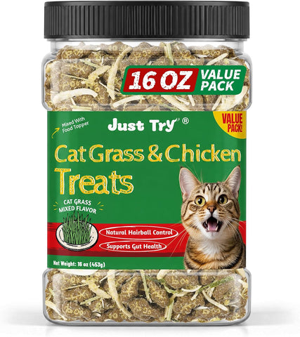 Just Try Cat Grass Jerky Treats for Indoor Cats, 16 oz
