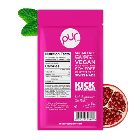 PUR Gum, Pomegranate Mint, Xylitol Gum, No Artificial Flavor, 55 Count