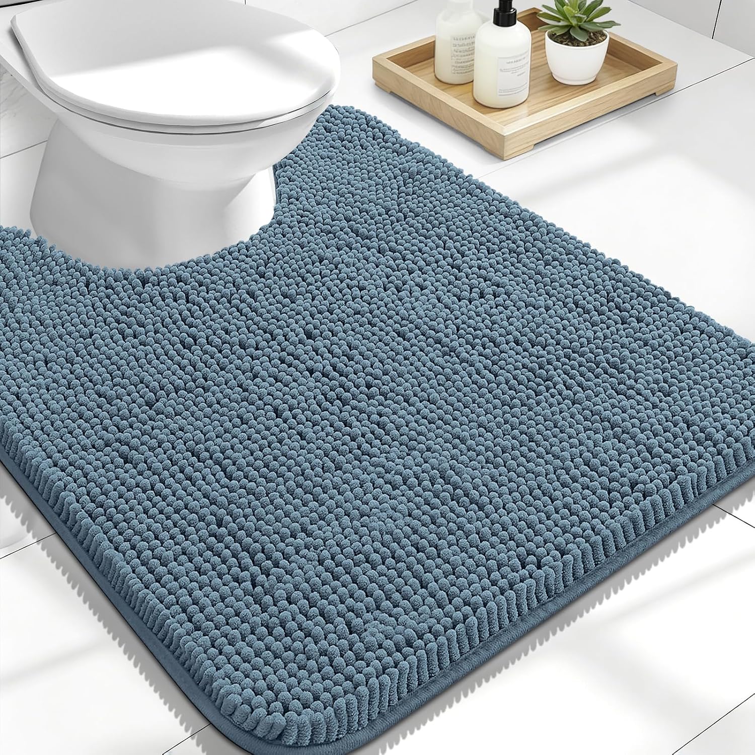 OLANLY Toilet Rugs U-Shaped 24x20, Soft Absorbent Chenille Contour Rugs