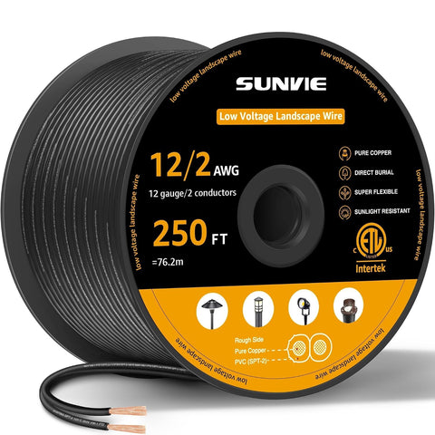 SUNVIE 12/2 Low Voltage Landscape Wire 12 Gauge Pure Copper Wire, 250FT