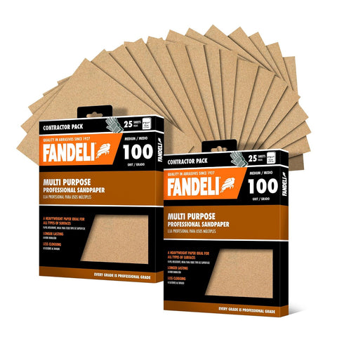 Fandeli | Multi-Purpose Sandpaper | 100 Grit | 50 Sheets of 9'' x 11'' | Ideal for Sanding Metal, Untreated Wood and Painted Surfaces | Sandpaper Sheets | Sandpaper Grit.