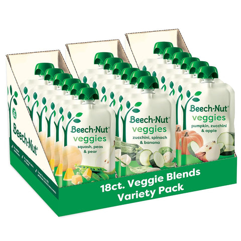 Beech-Nut Stage 2 Baby Food Pouch Variety Pack, Veggie Purees, 18 Pouches