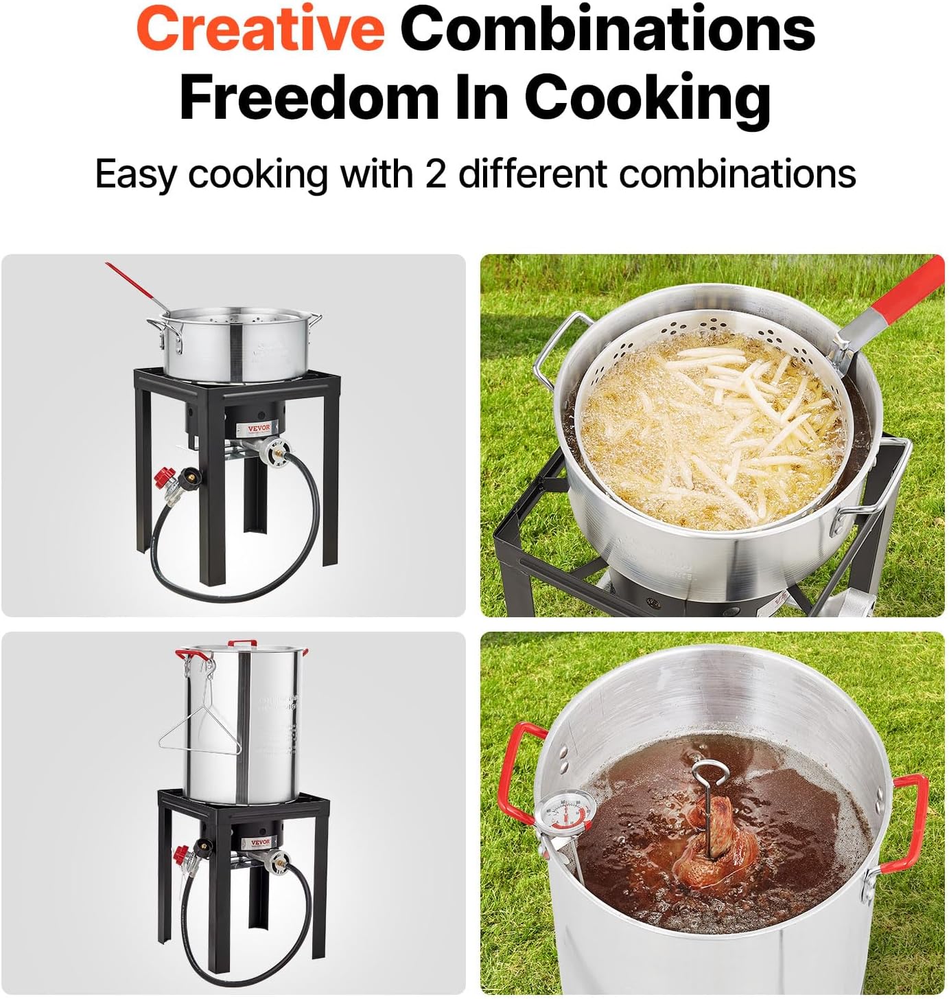 VEVOR Turkey Deep Fryer, 30-qt Turkey & 10-qt Outdoor Aluminum Seafood Boiling Kit, Fish Steamer Cooker Set, 54,000 BTU Burner Propane Gas Boiler, Gifts for Thanksgiving Day