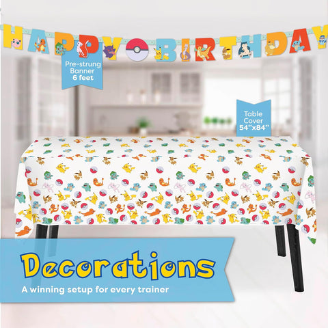 Pokemon Birthday Decorations Party Supplies with Banner & Tablecloth