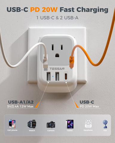 TESSAN European Travel Plug Adapter 3 Pack, US to Europe Plug Adapter