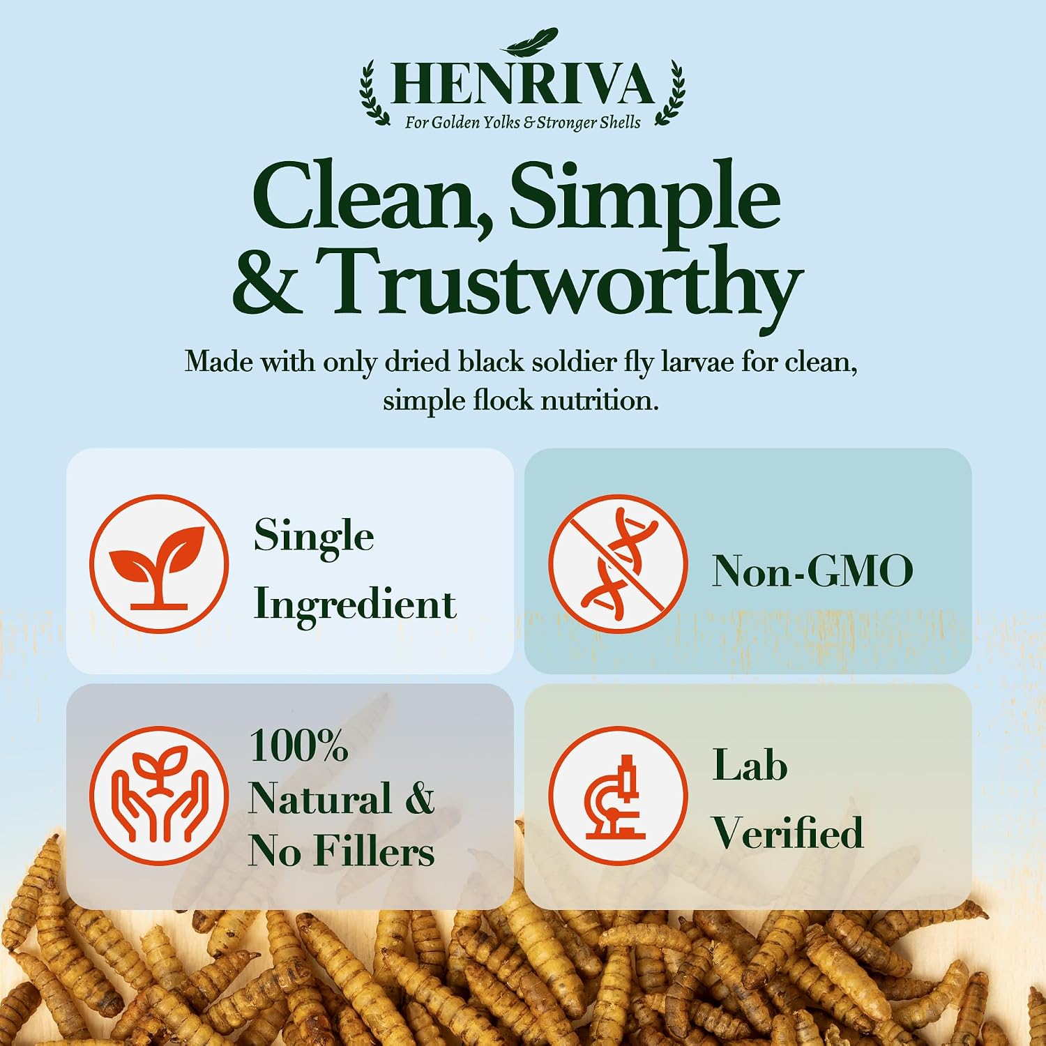 10LB Dried Black Soldier Fly Larvae for Chickens, 49% Protein BSFL Chicken Treats, 85X More Calcium Than Mealworms for Chickens, Non-GMO Chicken Feed for Laying Hens, Ducks & Wild Birds